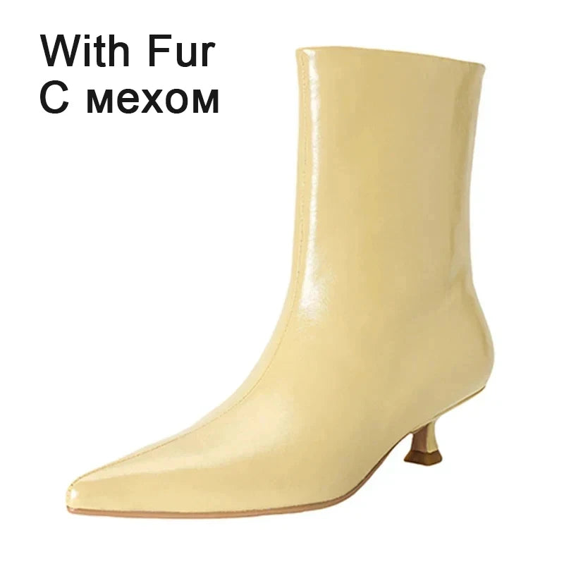 JOZHAMTA Size 34-43 Women Real Leather Ankle Boots Fashion Mid Heels Shoes For Winter Boots Pointy Office Lady Daily Dress Shoes Pi-Mart