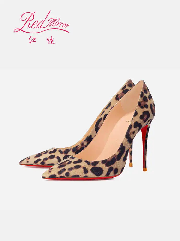 Elegant Women Heeled Luxury Brand Leopard Print Heels 2026 Trend Red Shiny Bottoms Pointed Toe Pumps Prom Ladies Shoes Women 8cm Pi-Mart