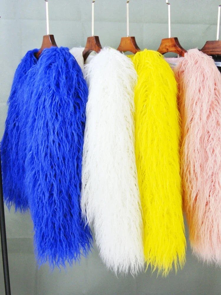 Colorful Warm Faux Women Fur Coat  Black White Pink Plush Coat Female Jacket Fur Autumn Winter Shaggy Outerwear High Street 2025 LadyShow.Store
