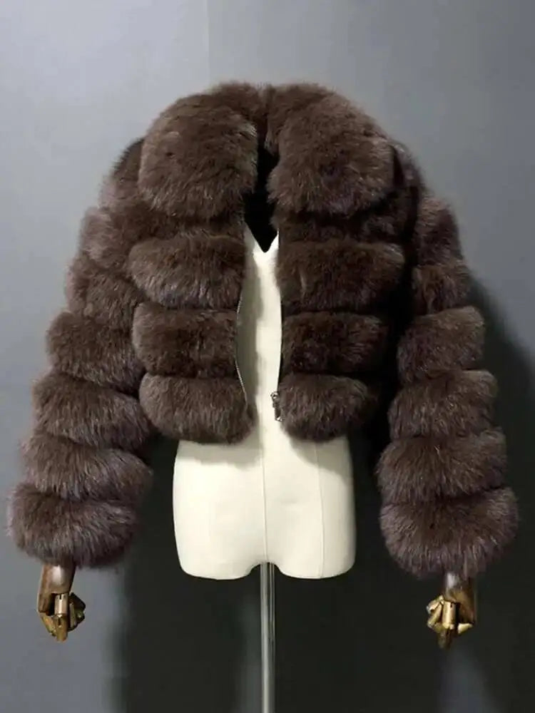 DEAT Fashion Women's Faux Fur Coat Lapel Zipper Long Sleeves Loose Thick Imitation  Fur Short Jacket Winter New 7AB6103 Pi-Mart