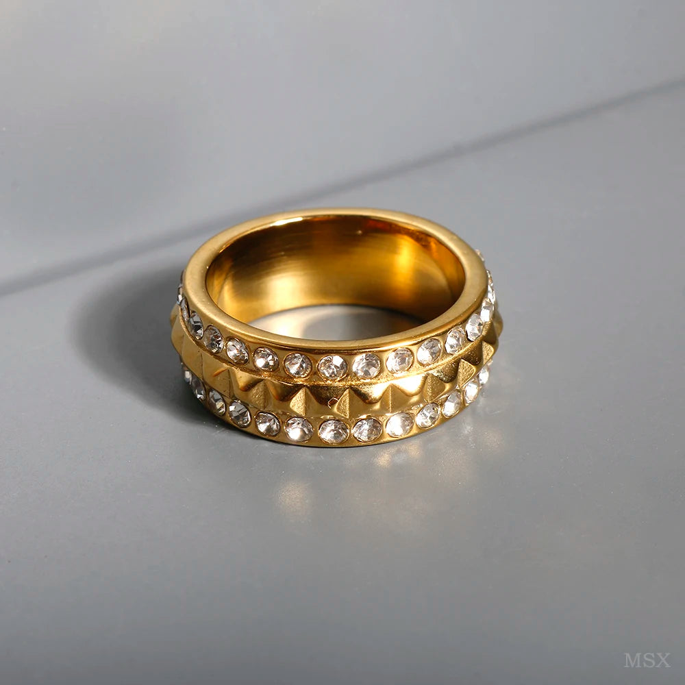 Stainless Steel Ring for Women Inlaid Zircon Rings Waterproof Romantic Fashion Jewelry Pi-Mart