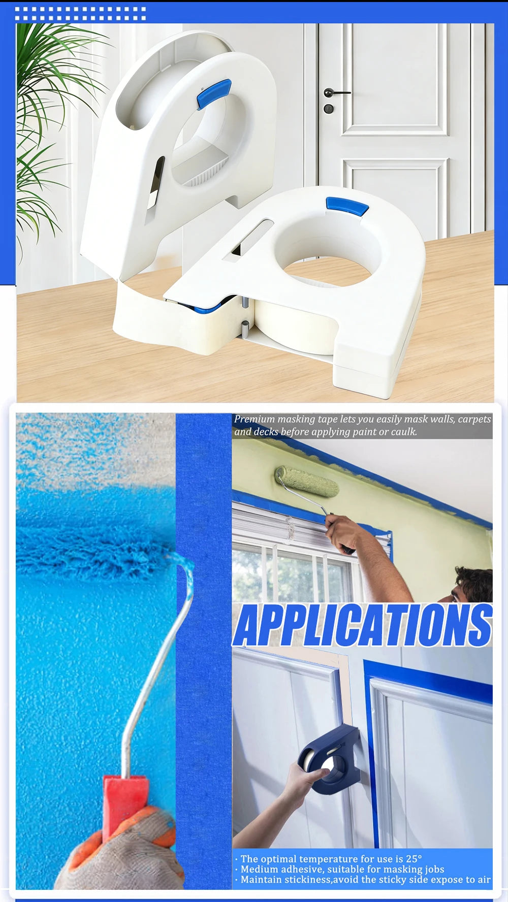 Masking Tape Applicator Tool Manual Paper Tape Dispenser for Wall Painting Caulking Aid Fall Home Renovation DIY Tool Pi-Mart