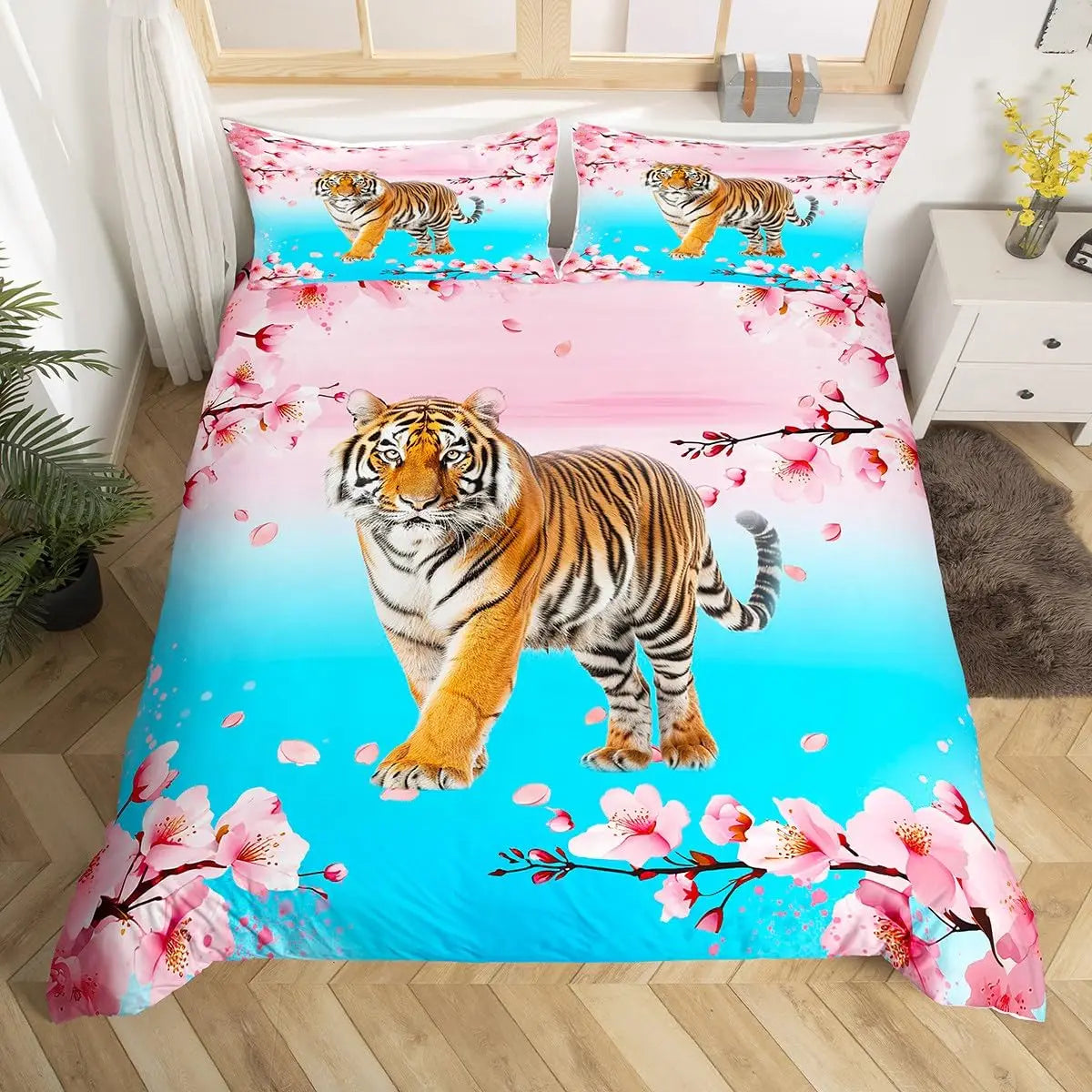 Tiger Duvet Cover Twin Queen African Animal Bedding Set Wild Safari Animal Comforter Cover for Child Teen Adult Bedroom Decor Pi-Mart