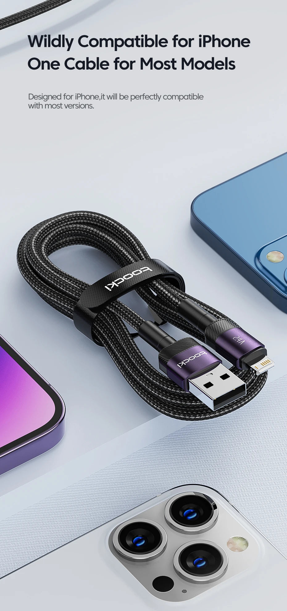 Toocki USB Cable For iPhone 14 13 12 Pro Max X XS XR 8 7 Plus iPad Fast Charging Charger Aluminum iP Cable For iPhone Data Cord Pi-Mart