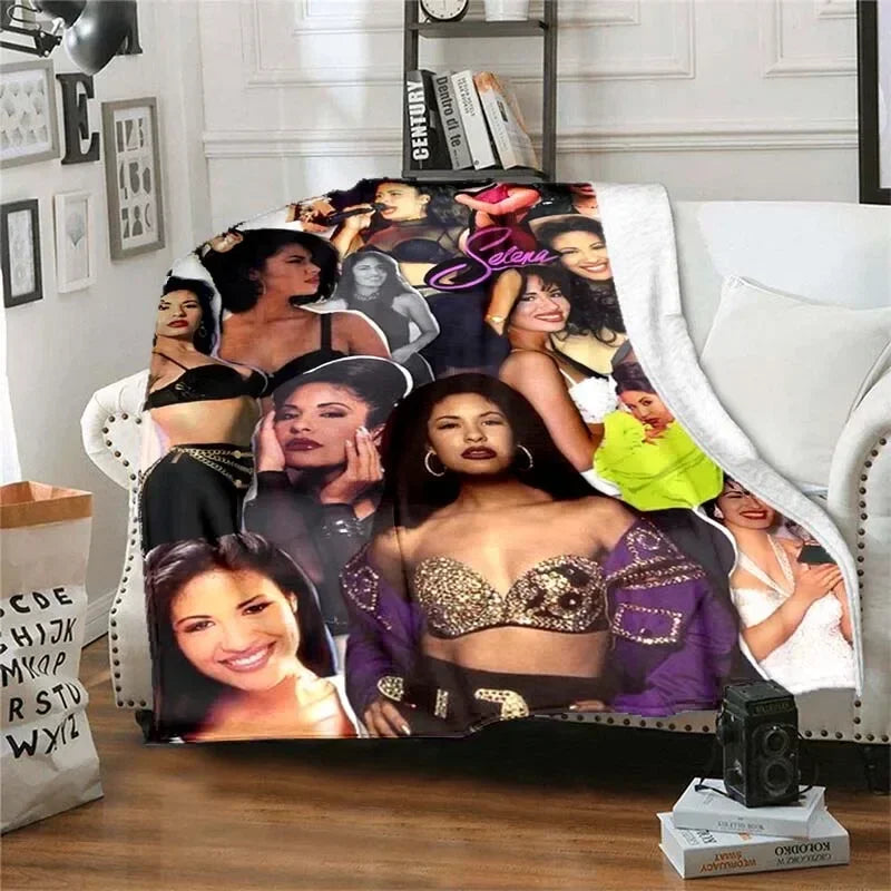 Selena Quintanilla Vintage Blanket Art Flannel Soft Warm Plush Blanket for Sofa Bed Bedroom Living Room Travel Picnic Blanket Pi-Mart