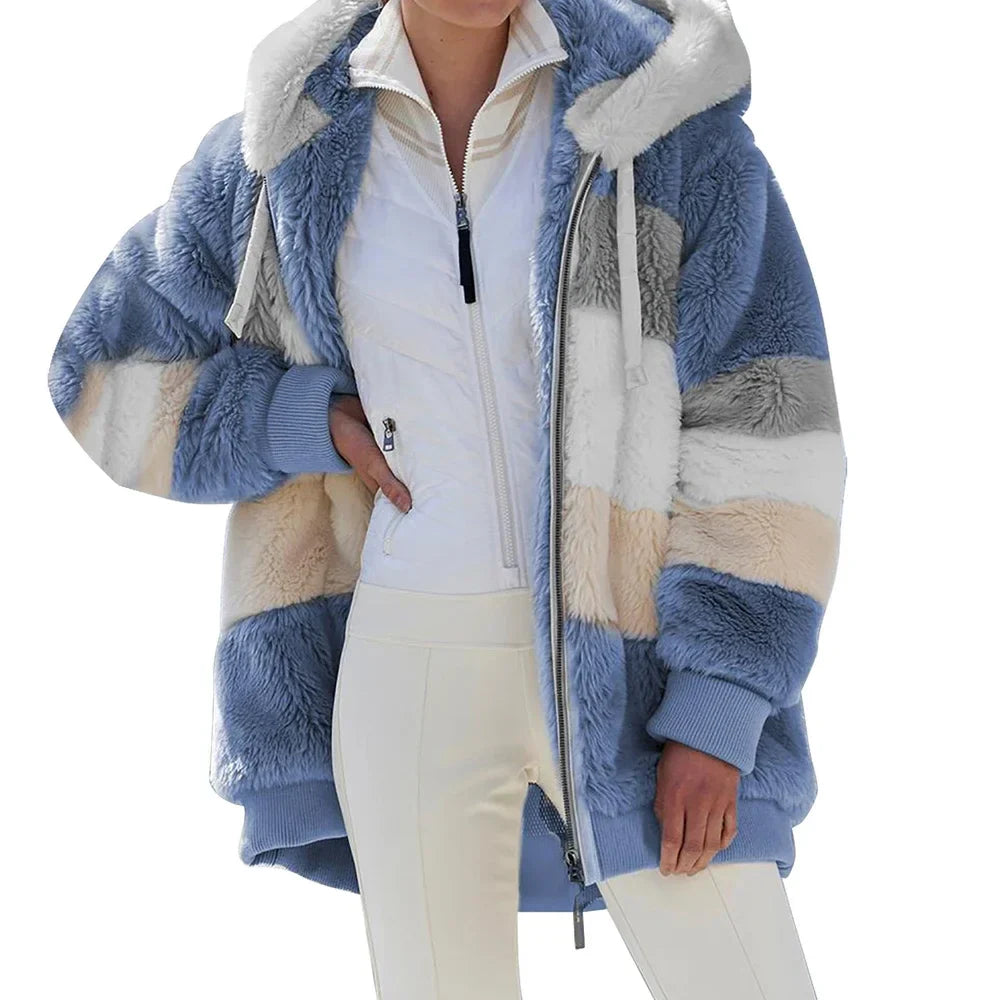 Oversized Jacket for Women Coat 2025 Autumn Winter Warm Plush Pocket Hooded Streetwear Loose Lady Zipper Cashmere Outerwear Coat LadyShow.Store
