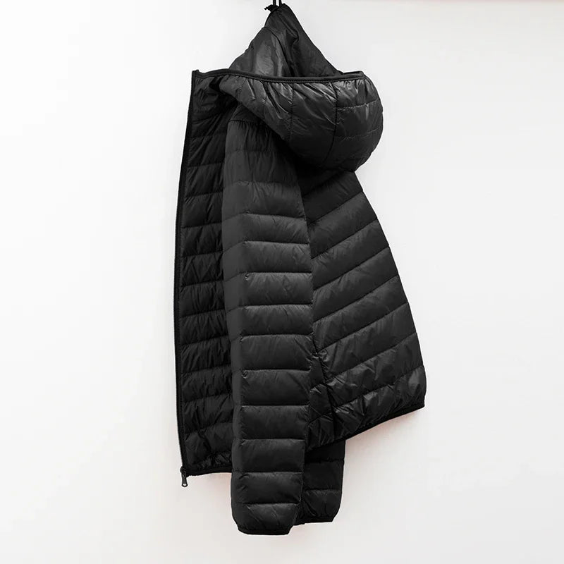 2024 Men Winter Coat Fashion Hooded White Duck Down Jackets Plus Size Ultralight Down Coat Portable Slim Down Parkas LadyShow.Store