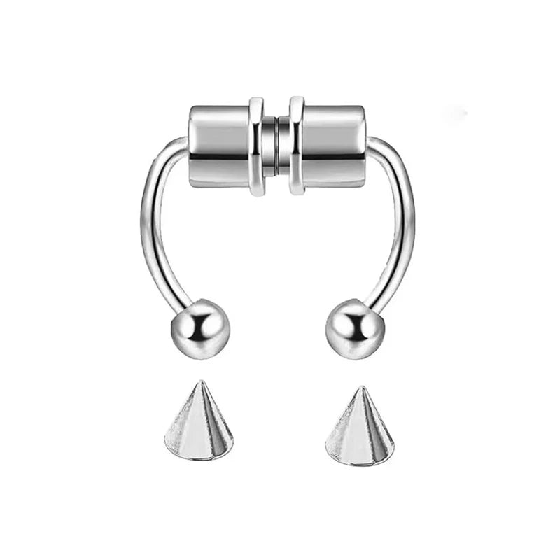 Punk Hip Hop Non-Pierced Magnetic Nose Ring For Ladies, Stainless Steel Clip On Fake Septum Jewelry Halloween Party Accessory Pi-Mart