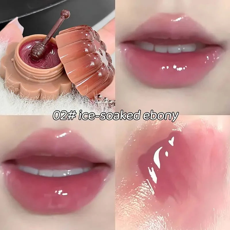 Jelly Solid Water Mirror Lip Gloss Shine Plumping Lip Balm Light Red Brown Natural Lasting Moisturizing Lip Tint Lipstick Makeup Pi-Mart