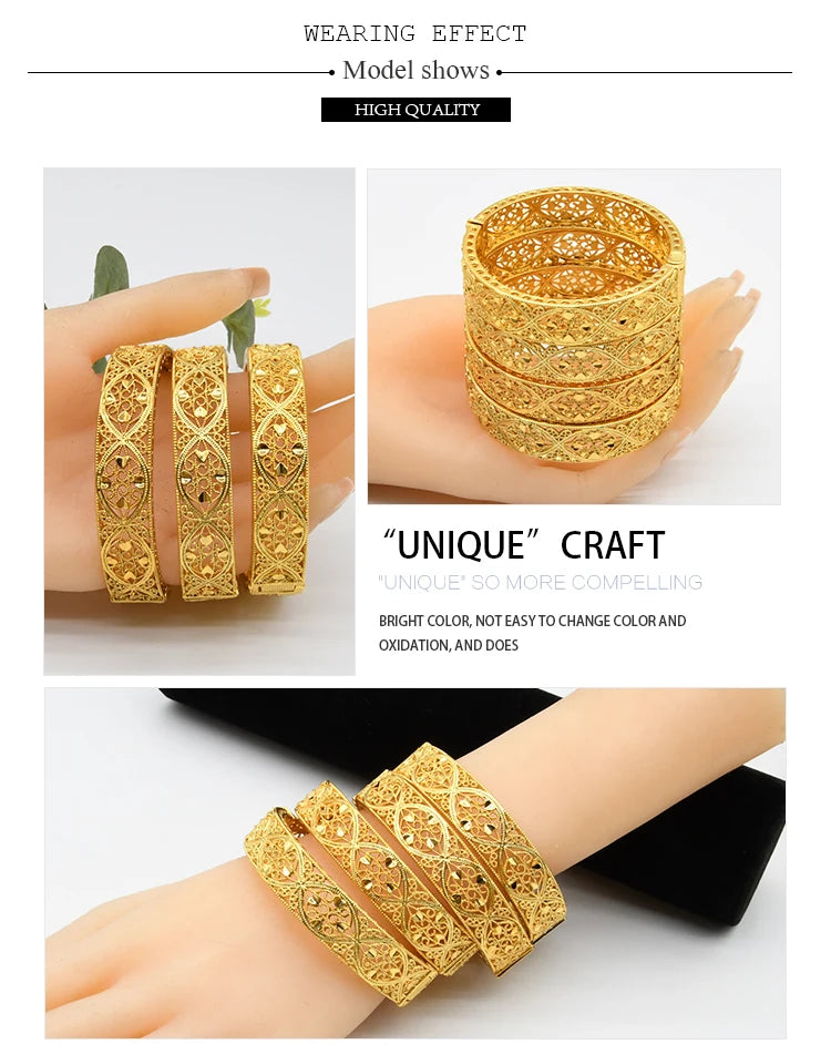 Indian Gold Color Tassel Bracelets Ring For Women Dubai African Hard Charm Bangles Wedding Arabic Hand Jewelry Party Gifts Pi-Mart