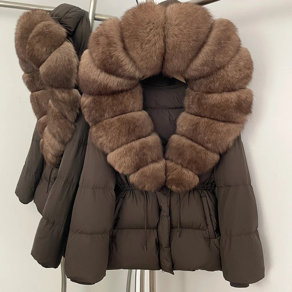 Reality Fur Jacket Real Fur Collar Duck Down Coat Female Winter Hooded Warm Fox Fur Coat Women Natural Raccoon Fur Puffer Jacket LadyShow.Store