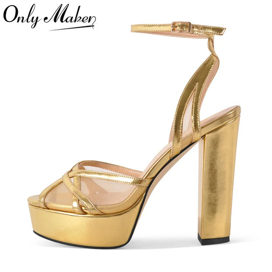 Onlymaker Women Peep Toe Mesh Platform Sandals Chuny High Heel Party Evening Dress Sandals Pi-Mart