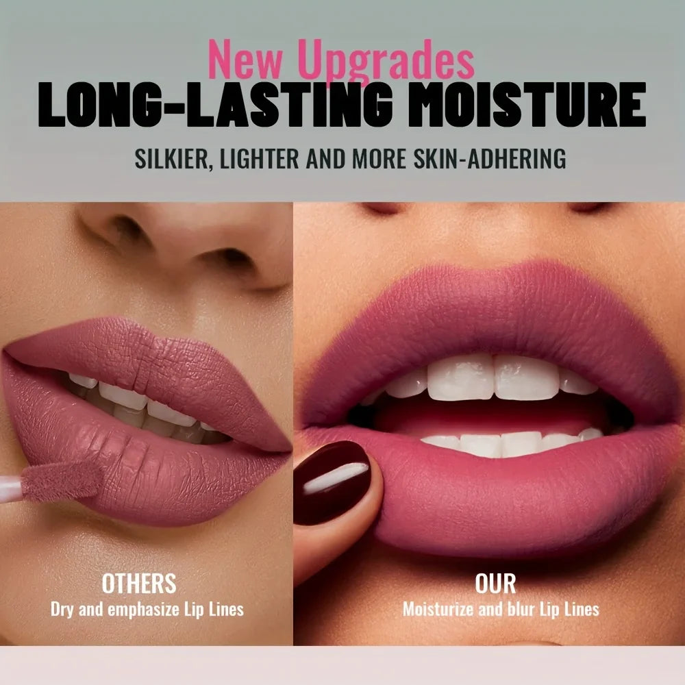 1pc Matte Velvet Lip Gloss, Highly Saturated Liquid Lip Mud, Non-Stick Long Lasting, All Skin Tones Compatible,Mother's Day Gift LadyShow.Store