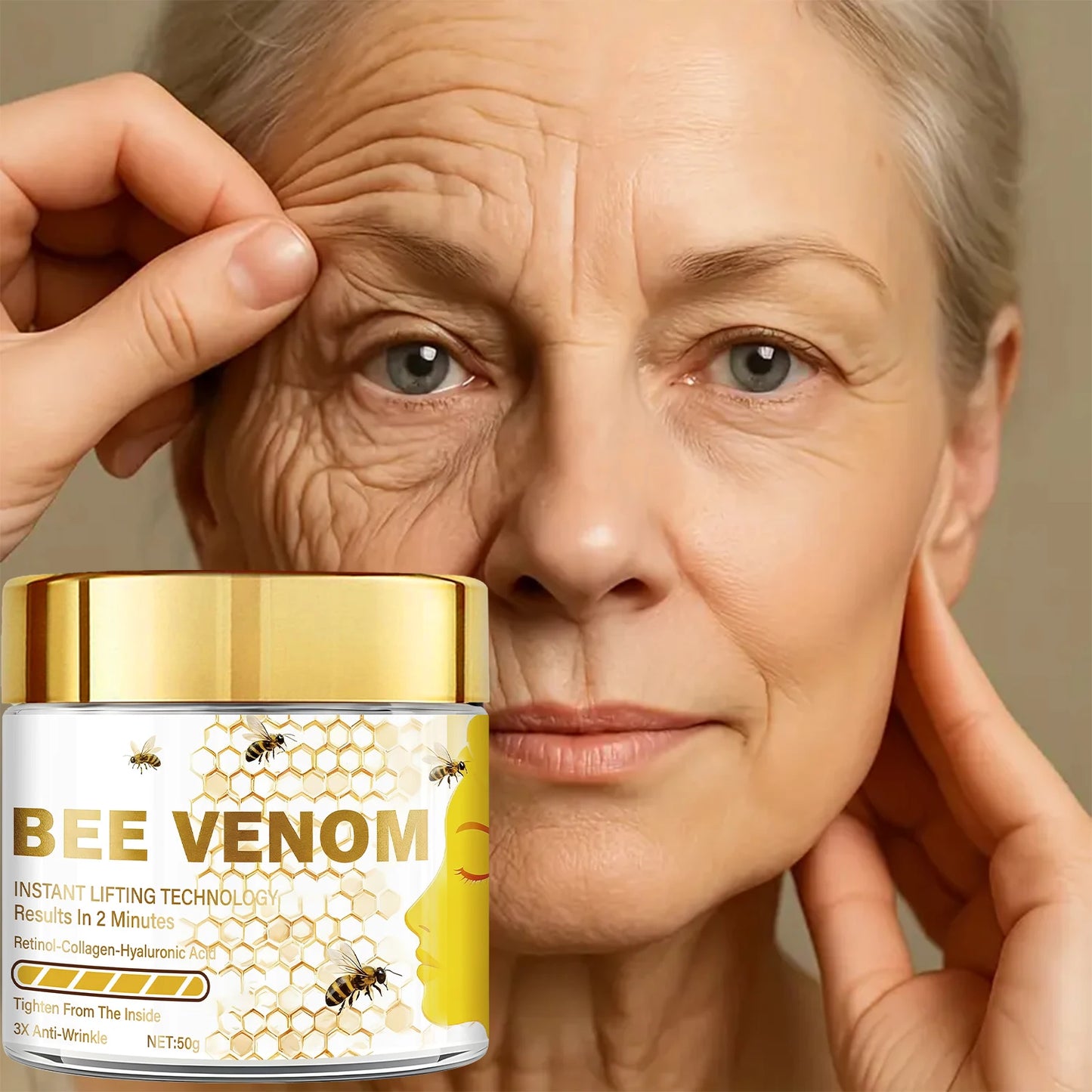 Bee venom instant lifting face cream, containing retinol and collagen, deeply penetrates, tightens and moisturizes Pi-Mart