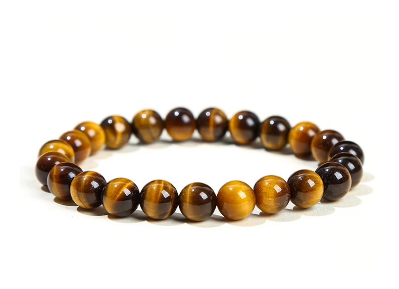 JD Natural Stone Beads Bracelet Amethyst Tiger Eye Crystal Quartz Agate Gem Beads Bangles Women Men Reiki Healling Jewelry Gift Pi-Mart
