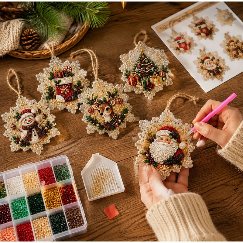 Christmas Diamond Painting Kit DIy Christmas Wooden Ornaments Xmas Snowman Reindeer Hanging Decor Relaxing Project Holiday Gifts Pi-Mart