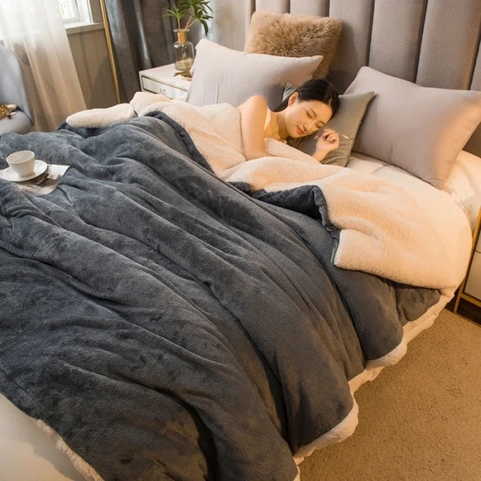 Wool Throw Blanket Keep Warm Winter Bed Blankets Double Sided Queen Duvet Cover Camping Double Bed Cover Bedspread On The Bed Pi-Mart