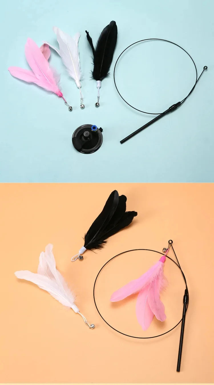 Interactive Cat Toy Handfree Cat Stick Playing Kitten Playing Teaser Wand Toy Suction Cup Bird/Feather Cat Wand Pet Supplies Pi-Mart