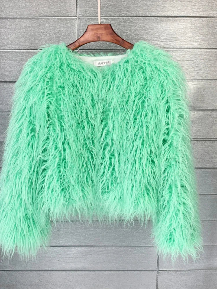 Colorful Warm Faux Women Fur Coat  Black White Pink Plush Coat Female Jacket Fur Autumn Winter Shaggy Outerwear High Street 2025 LadyShow.Store