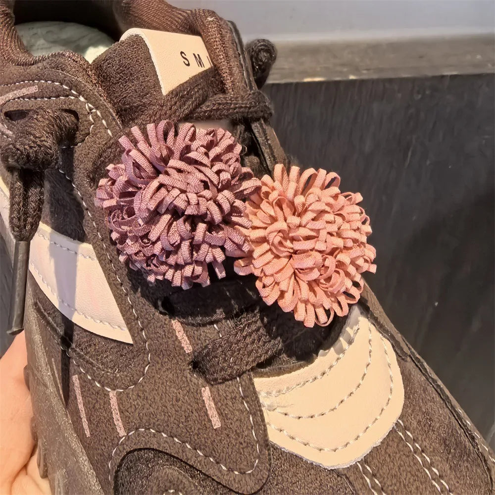 1Pcs Autumn Winter Maillard Tassel Pendant Shoe Charms Leather Flower Shoelace Buckle Sports Shoe Decoration Accessory Buckle Pi-Mart