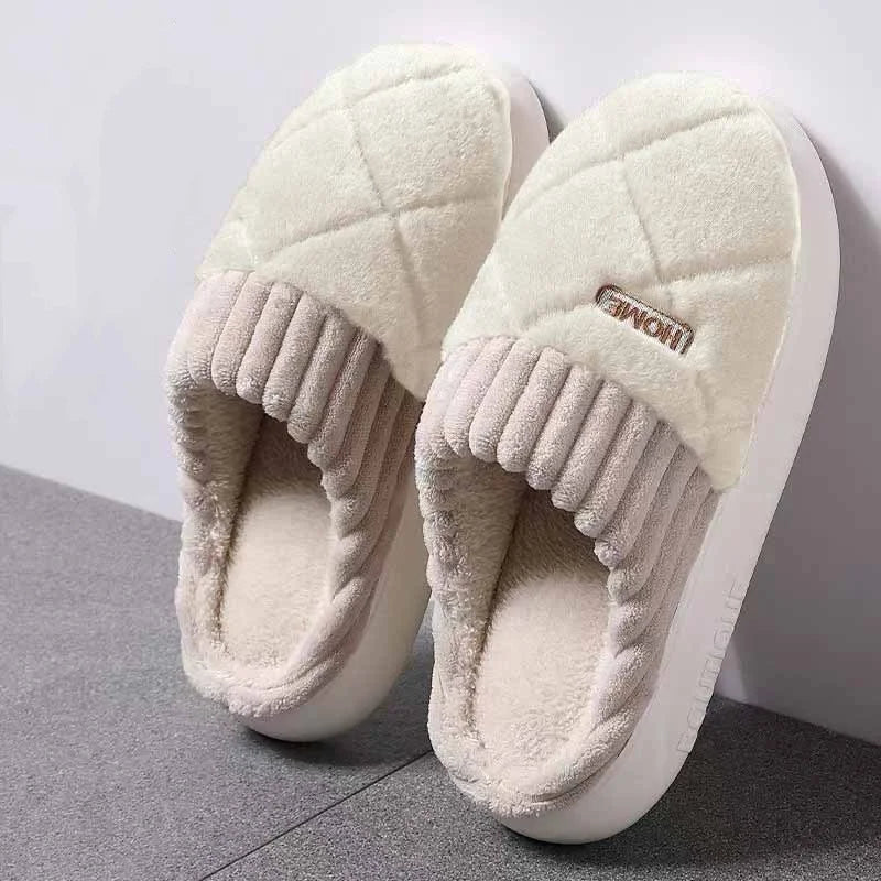 Women's Casual Home Slippers Soft Bottom Plush Slippers Anti-slip Thermal Slippers Indoor Winter Men's Fashion Casual Flats Slip LadyShow.Store