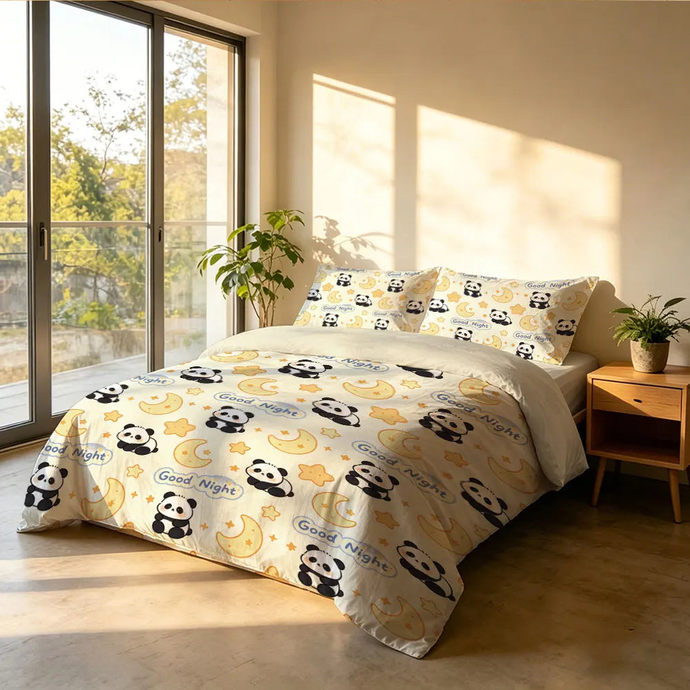 3pcs Cartoon Panda Print Coreless Duvet Cover Cool Summer Lightweight Bedding Set Multi Size Bedroom Bedding Decoration Pi-Mart
