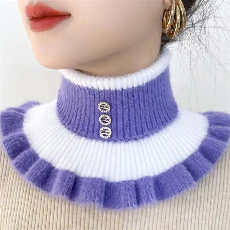 Warm Knitted Fake Collar Women Thicken Turtleneck Ruffles False Collars Detachable Neck Guard Winter Windproof Fake Collar Pi-Mart