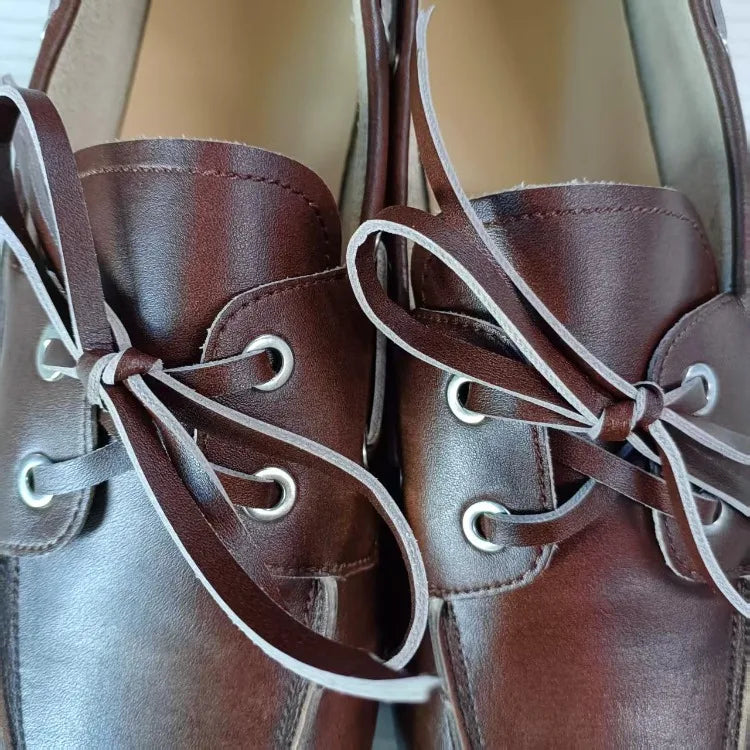 Leather Shoes for Women 2026 Spring and Autumn Sheepskin Worn Dirty Tied Soft Soled Loafer Shoes Retro One Foot Women's Shoe Pi-Mart