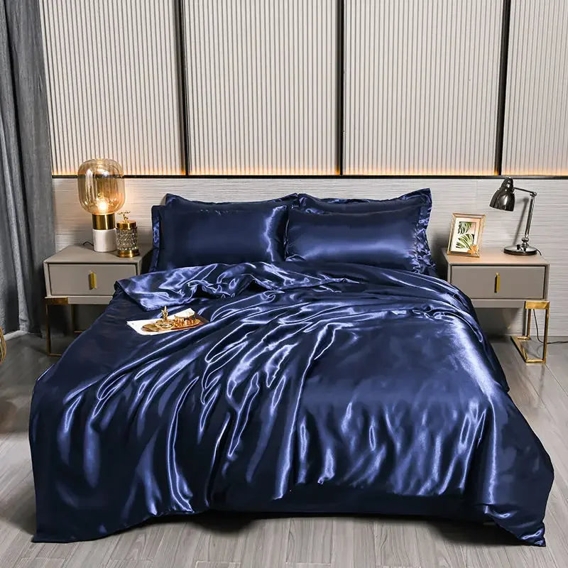 Luxury 100% Silk Bedding Set with Duvet Cover Set Double King Queen Size Bedding Cover Kit 4pcs Bed Cover Bed Linen Sets Pi-Mart