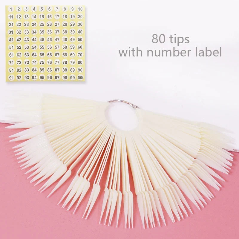 80/50/20pcs Nail Display Sticks Nail Swatch False Nail Tips Nail Gel Polish Practice Clear Display Board for Nail Art Tools Tri Light Beauty