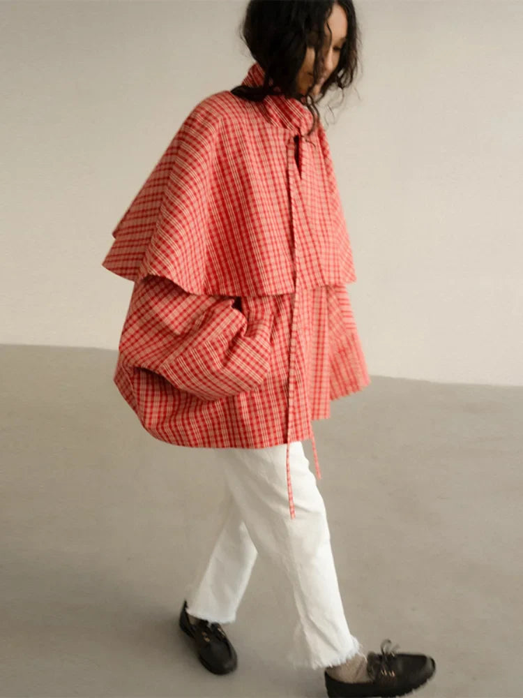Women ﻿casual Checkered Windbreaker Long Sleeved Single Breasted Stand Up Collar Lady Coats 2026 Spring Daily Commuting Jackets LadyShow.Store