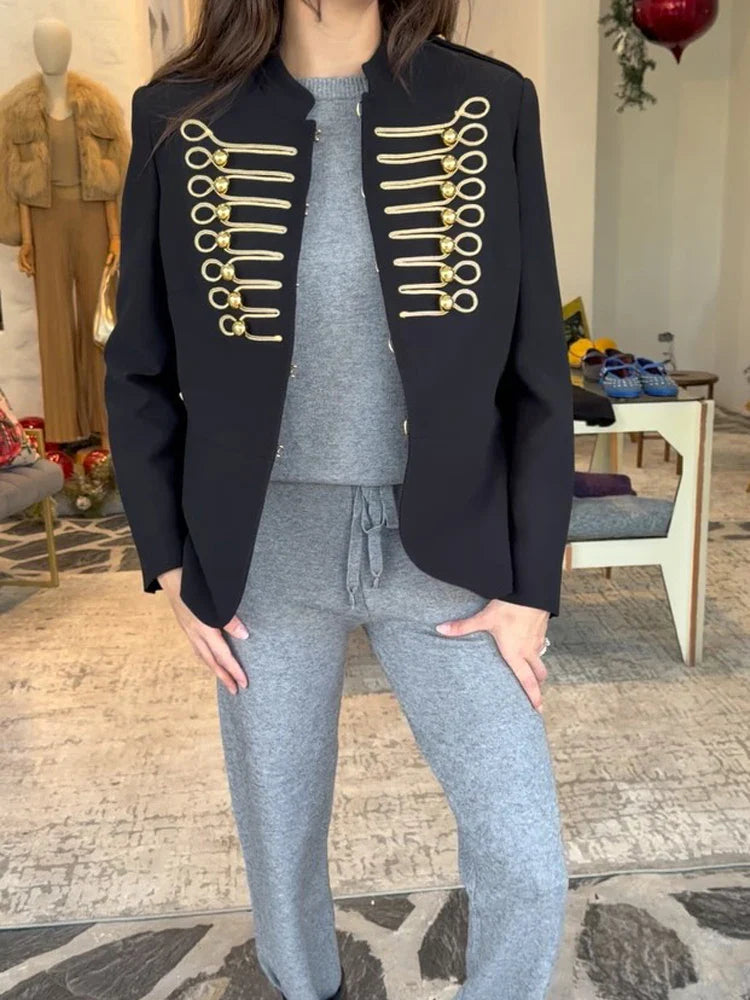 Fashion Black Short Baroque Coat Lady Chic Stand Collar Full Sleeve Single Breasted Cropped Coats 2026 Women Highstreet Jacket LadyShow.Store