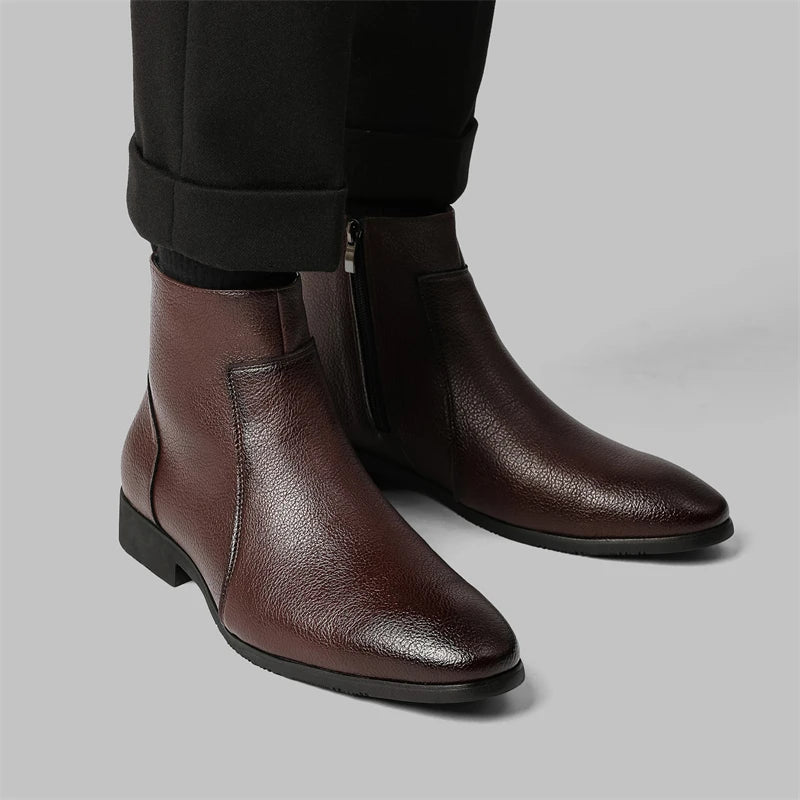 Winter New Men Business Boots Black  Red Simple Slim Fit Soft Leather Boots Casual and Fashionable Chelsea Boots 38-46 Men Boots Pi-Mart