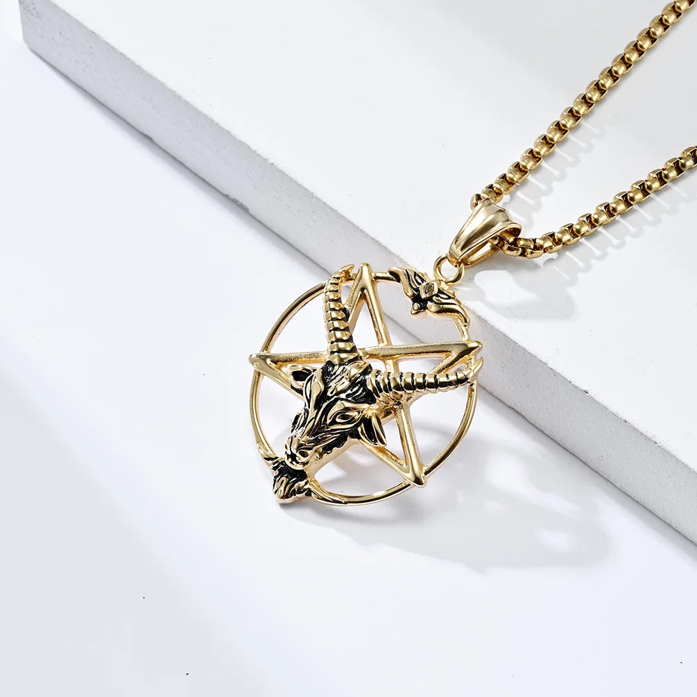 DARHSEN Men Stainless Steel Statement Pendant Necklace Baphomet Goat Satanic Satan Demon Devil Fashion Jewelry Pi-Mart
