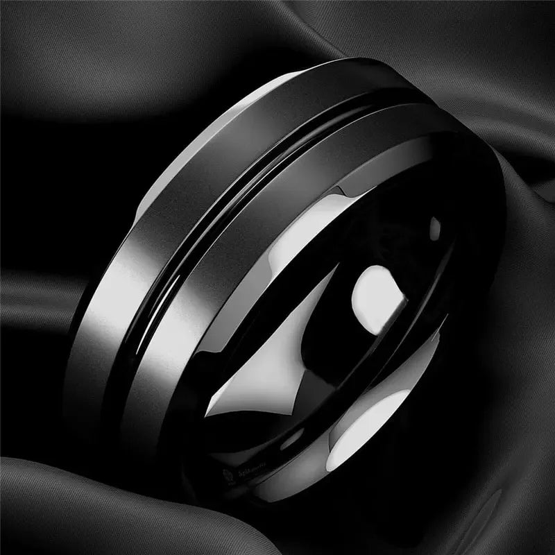 8mm Stainless Steel Men Rings Wholesale Black Groove Matte Wedding Engagement Party Gift Anniversary Rings For Women Jewelry Pi-Mart