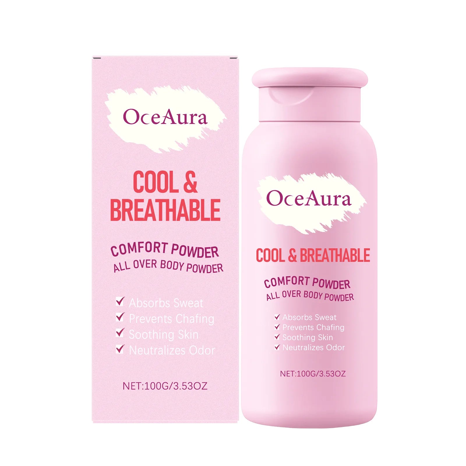 OceAura Body Powder Anti Sweat Armpit Groin Smooth Skin Soothing Comfortable Refreshing Odor Eliminator Anti Chafing Powder 100g Pi-Mart