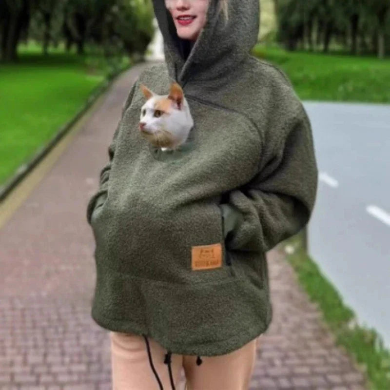 Ladies Winter Hooded Lamb Velvet Zipper Kangaroo Pocket Cat Dog Mommy Outwear Sweatshirt Comfortable Street Style Trendy Fashion LadyShow.Store
