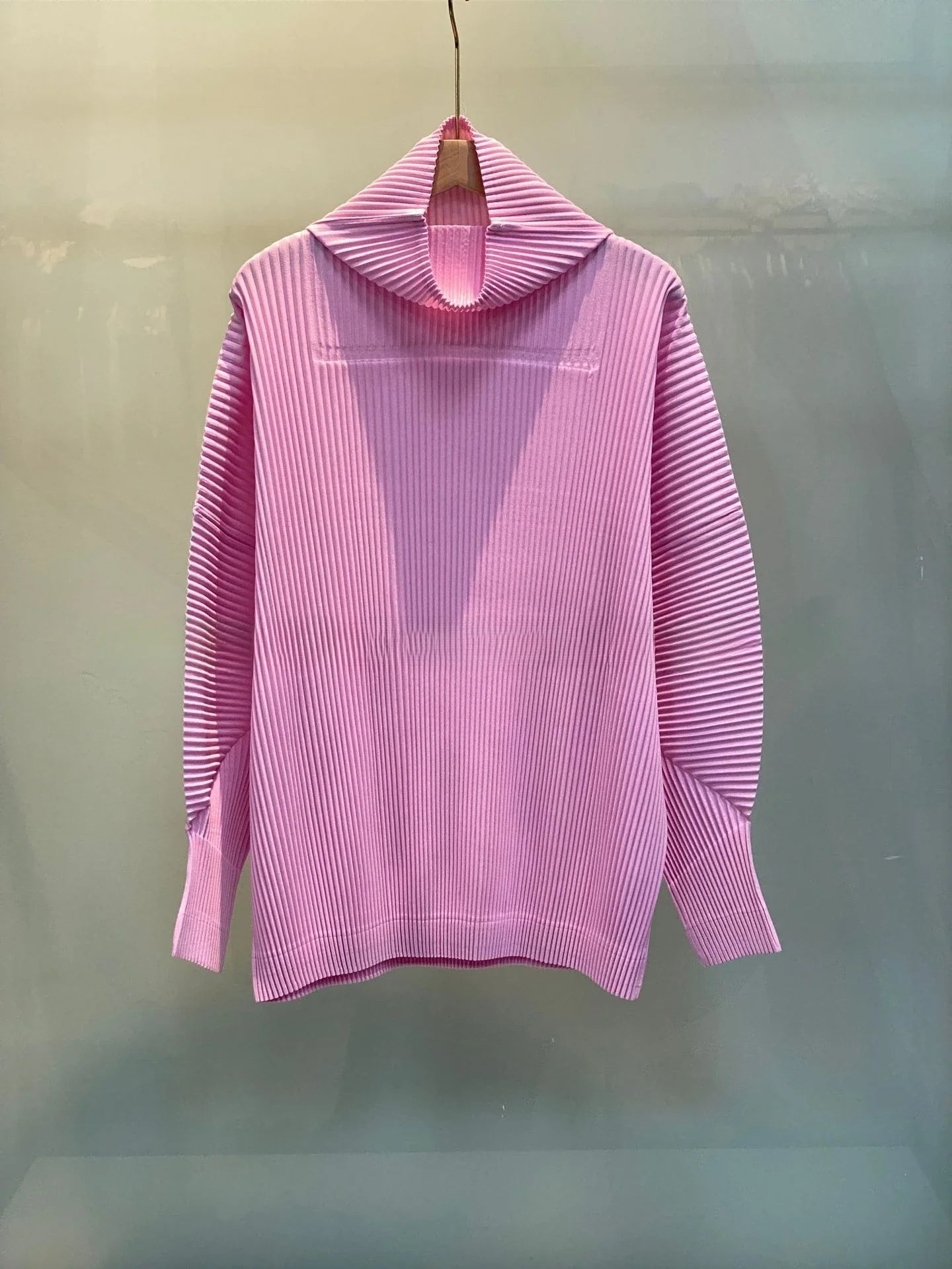 Miyake Pleated Sweatshirt Pit Stripe Zipper Standing Collar Jacket Women 2025 New Casual Pullover Hundred Pleat Skinny Tops LadyShow.Store