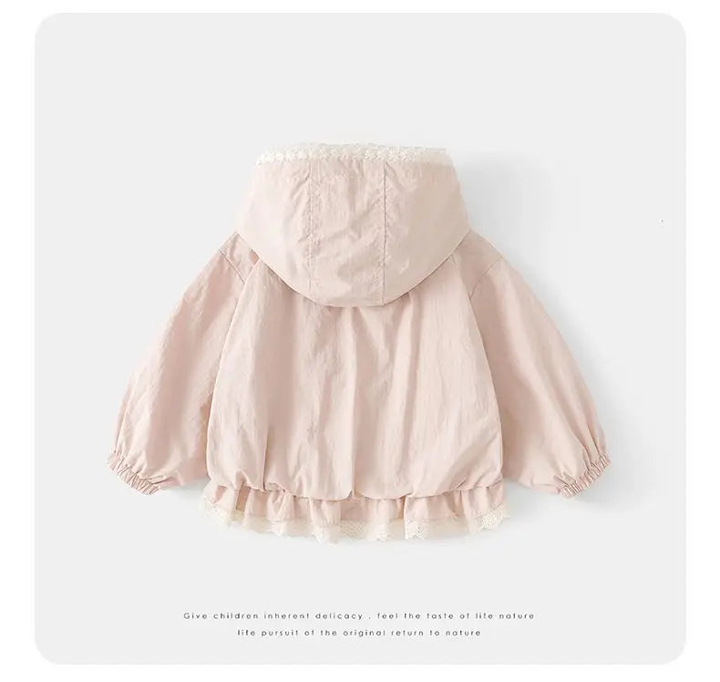 Baby girl coat Spring and Autumn new children's Korean version hooded zipper solid color jacket Pi-Mart
