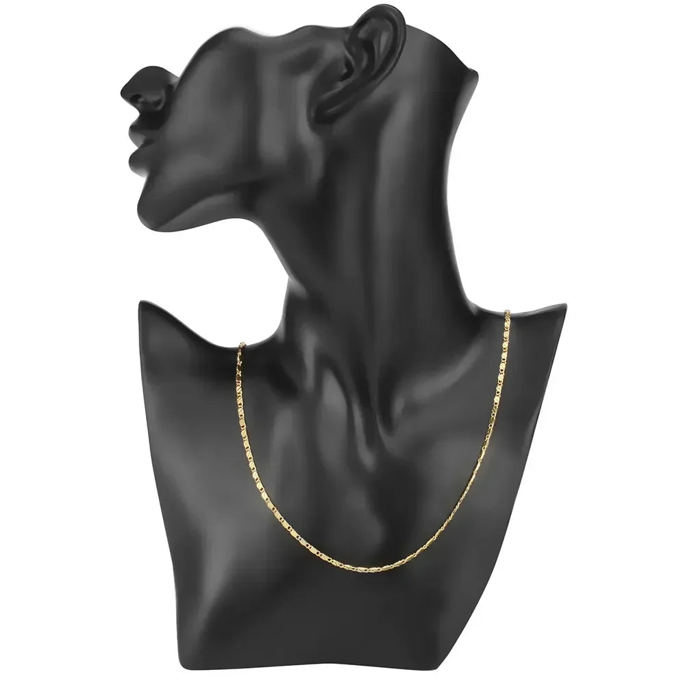 40-75cm 18k Gold Color Charm 2mm Flat Chain Necklaces For Women Men Luxury Fashion Party Wedding Jewelry Pi-Mart