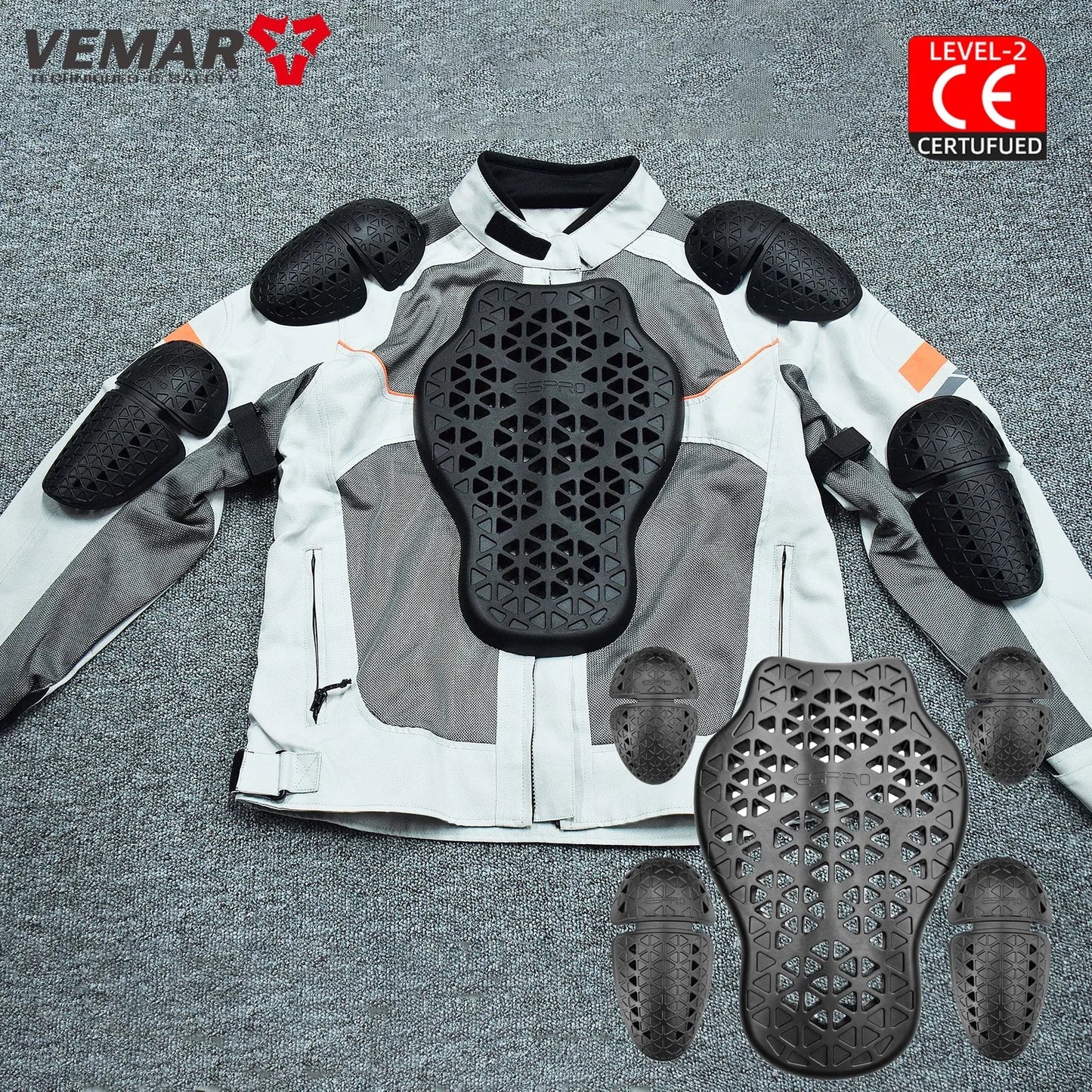 Black CE Level 2 Certified Motorcycle Jacket Insert Protector Thick Elastic Back Spine Protective Pad Rider Armor Coat Accessory LadyShow.Store