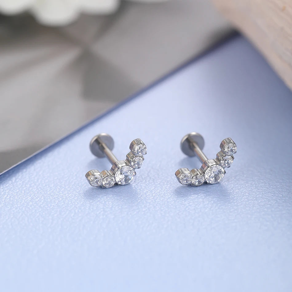 1Pc G23 Titanium Cartilage Stud Earrings for Women Lip Stud Labret Piercing Helix Daith Piercing Body Jewelry Pi-Mart