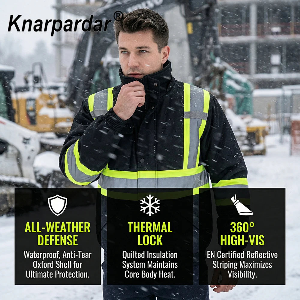 Winter Black Jacket High Visibility Warm Jacket for Men With Customized Logo Waterproof Jacket Reflective Parka Jacket Workwear Pi-Mart