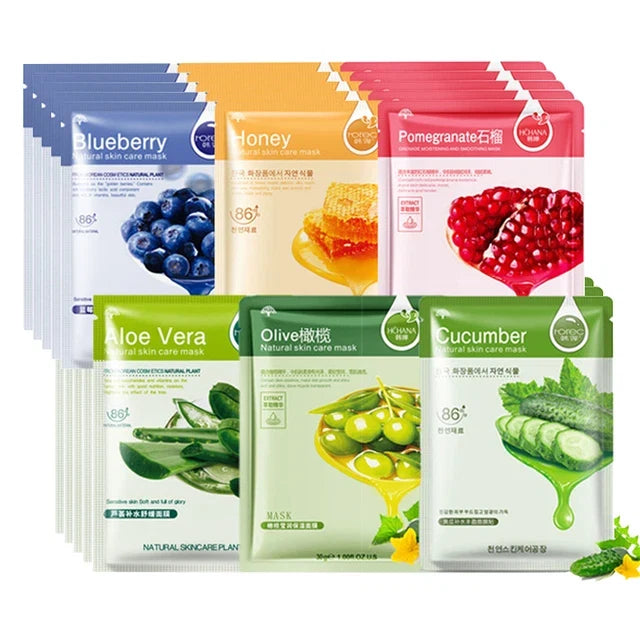 30pcs Natural Plant Facial Mask Moisturizing Oil Control Anti-Aging Fruit Aloe Korean Sheet Face Mask Beauty Skin Care Prodcuts LadyShow.Store