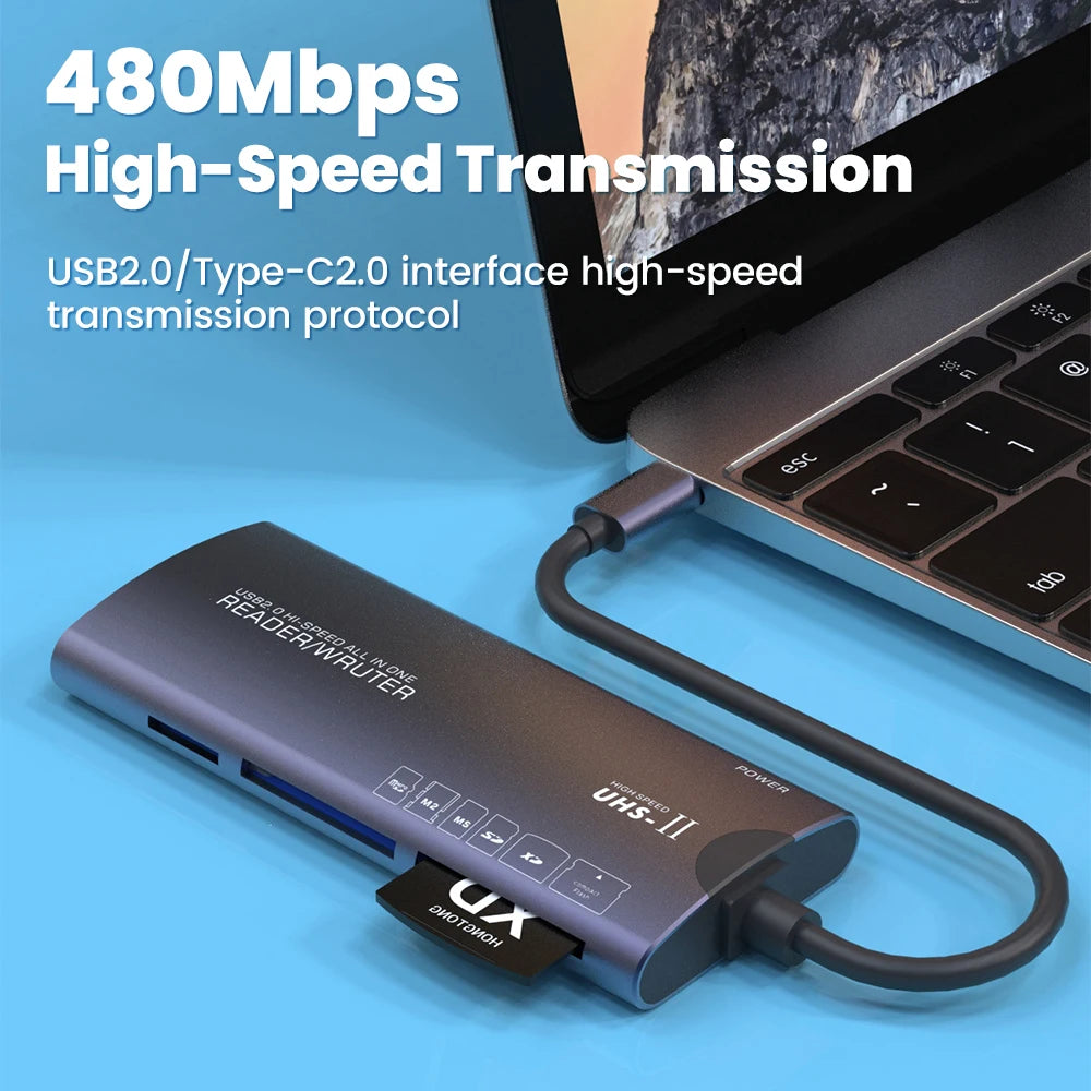 Elough 6 in 1 Card Reader SD TF XD CF M2 Memory Card Readers USB Adapter Type C High Speed Data Transfer Cardreader For Laptop Pi-Mart