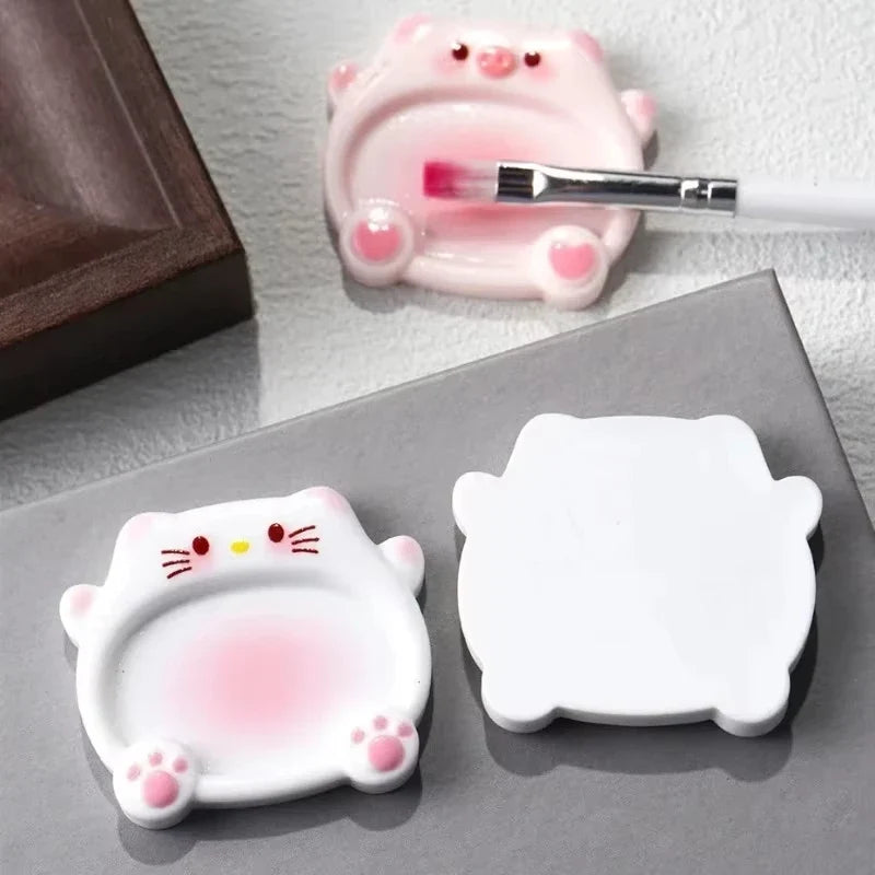 2pcs Cartoon Pig Color Palette Nail Art Mixing Color Drawing Pallet Gel Polish Nail Painting Board Color Palette Manicure Tools Tri Light Beauty