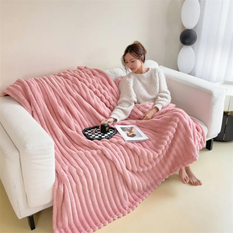 2025 autumn and winter new solid color imitation rabbit fur blanket thickened blanket drawn milk fleece blanket,  no pillowcase Pi-Mart