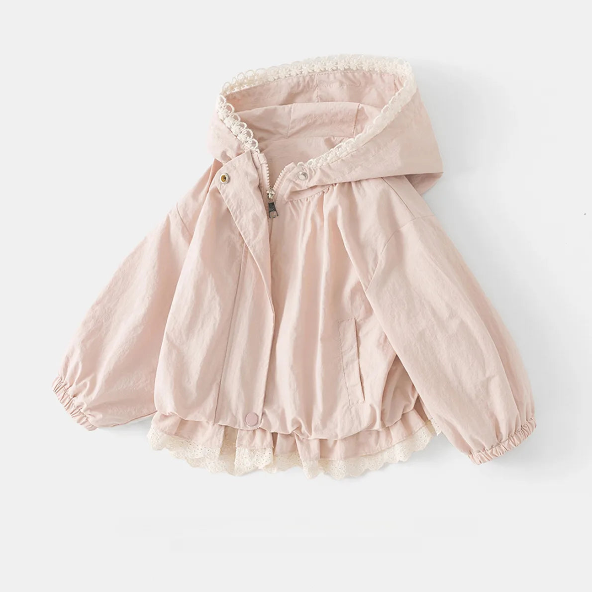 Baby girl coat Spring and Autumn new children's Korean version hooded zipper solid color jacket Pi-Mart