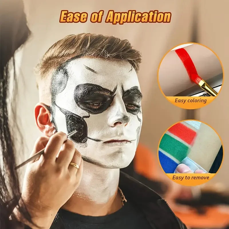 Palette Rainbow Stripe Paint Set with Brushes, Water Based Dual-Tone Face and Body Paint Palette, Christmas Halloween  Cosplay Tri Light Beauty