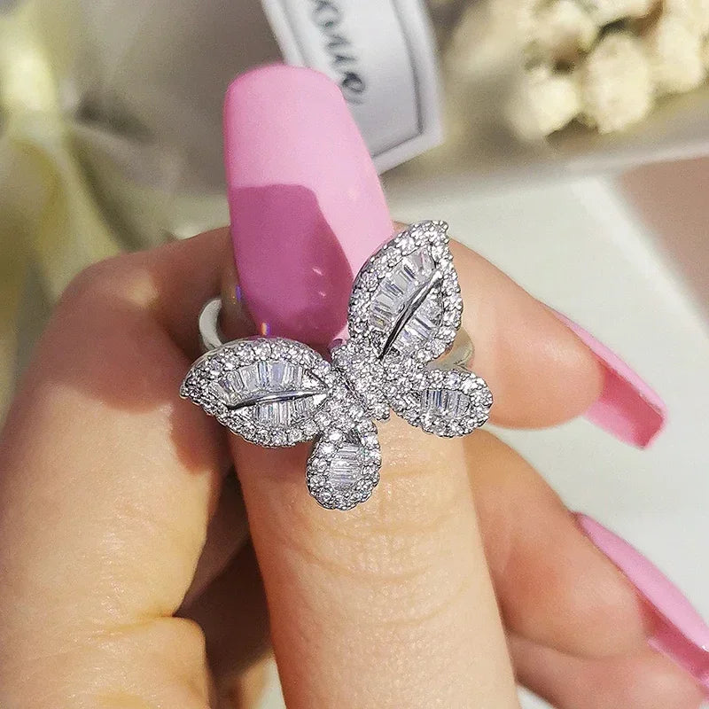 2026 New Trendy Butterfly silver color cute Fashion Ring For Women Party Gift  Jewelry Wholesale R6134 Pi-Mart